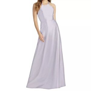 ALFRED SUNG Halter Neck Satin Dress D763 Moondance Crisscross Gown Sz 8 NWT 220